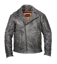 Men&#39;s Motorcycle Distressed Gray Leather Racer Jacket W/Vents by Vance L... - £154.65 GBP+
