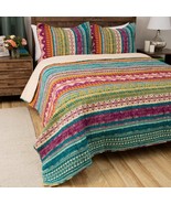 3 Piece Multi Color Bohemian ipe Quilt Full Queen Set All Over Horizontal - £80.75 GBP