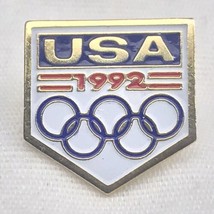 USA Olympic Rings Pin Gold Tone Vintage 1992 Red White Blue 90s - $9.95