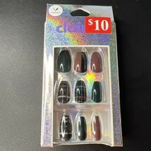 24pc Claire&#39;s Fake Press On Nails Glue On Vegan Plaid Print Green Brwn B... - $9.90
