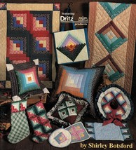 12  Log Cabin Pot Holder Quilts Xmas Stocking Tote Wreath Botsford Pattern Book - £11.21 GBP
