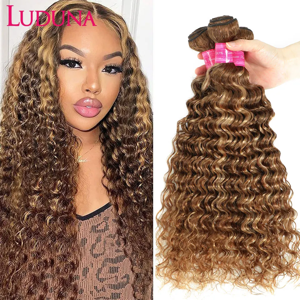 Luduna Human Hair Bundles Deep Wave Bundles Brazilian Human Hair Highlight Curly - £80.80 GBP+