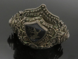 SIAM 925 Silver - Vintage Antique Enamel Dancer Shield Cuff Bracelet - BT5693 - £212.81 GBP
