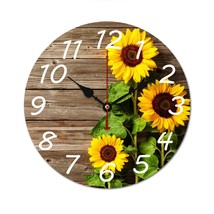 Mondxflaur Sunflowers Wall Clock Non-Ticking Sweep Movement for Living Room - £16.01 GBP+