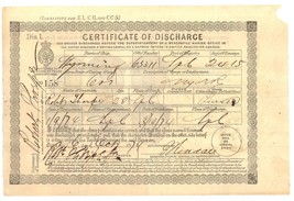 1874 English seaman&#39;s discharge Certif. Wyoming steam ship Thorp Naval - $36.00