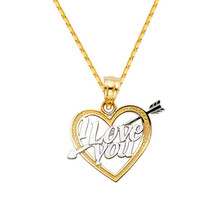 Genuine 14k Two-Tone Gold 0.55&quot; &#39;I Love You&#39; Heart &amp; Arrow Necklace 16&quot;-22&quot; - $265.00+