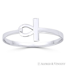 Egyptian Ankh Key-of-Life Charm Cuff Bangle Solid .925 Sterling Silver Bracelet - £47.77 GBP