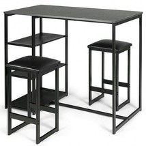 3 pcs Dining Set with Faux Marble Top Table and 2 Stools-Black - Color: Black - £148.30 GBP