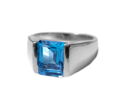 Blue Topaz Engagement Band 7x9 Octagon Solid Silver Band Swiss - £64.28 GBP