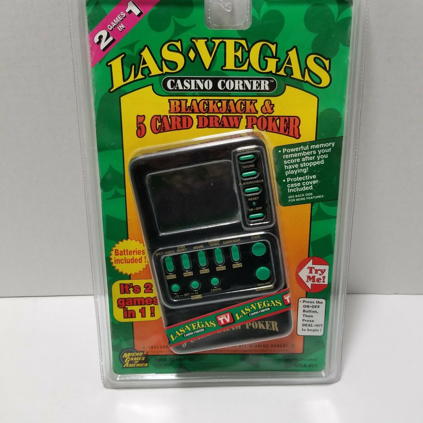 MGA 1995 Las Vegas 2 in 1 Blackjack & 5 Card Draw Poker Electronic Handheld NIP - $28.04