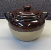 Crock With Lid Two Tone Brown Vintage - $9.89