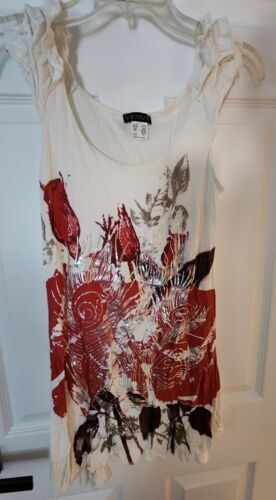 Primary image for NWOT Venus White Red Silver Floral Ruffle Tank Top Tunic Size XS