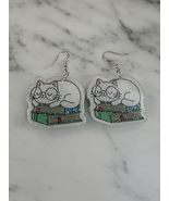 Cat on Books Glitter Clear Drop Earrings - £7.65 GBP