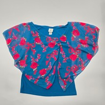 Danesi Blue Floral Tank Top L Blouse Top Shirt Large  - $15.00