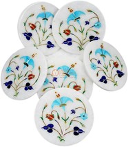 Marble Inlay Stone Tea Coaster Set Online Turquoise Lapis Multi Inlay Arts E1949 - £186.14 GBP