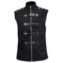 Gothic Buckle Straps Vest Mens Military Style Black Long Zipper Vest Pun... - $64.50