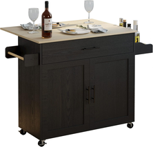 Rolling Kitchen Island Table on Wheels with Drop Leaf, Storage Cabinet, - $3,854.14 MXN