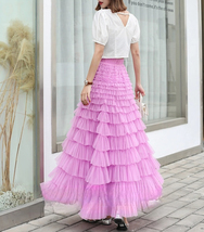 Fuchsia Tiered Tulle Maxi Skirt Outfit Women Custom Plus Size Layered Tutu Skirt image 3