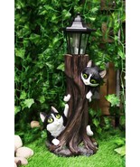 Black Kitten Cats by Garden Tree Outpost Statue With Solar LED Lantern L... - $109.40 CAD
