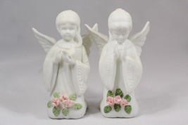 Set of 2 Lefton China Small Kneeling White Angels Figurine Handpainted TWH07975A - £18.58 GBP