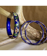 Cobalt Blue Cloisonné Enameled Bangles and Hinged Cuff - £23.59 GBP