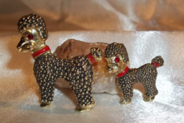 Vintage Set Of Poodle Pins Mother and Puppy Red Rhinestone Eyes - £11.82 GBP