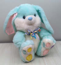 Green plush Easter bunny rabbit Pink Yellow Purple pastel pawprints satin - £19.43 GBP
