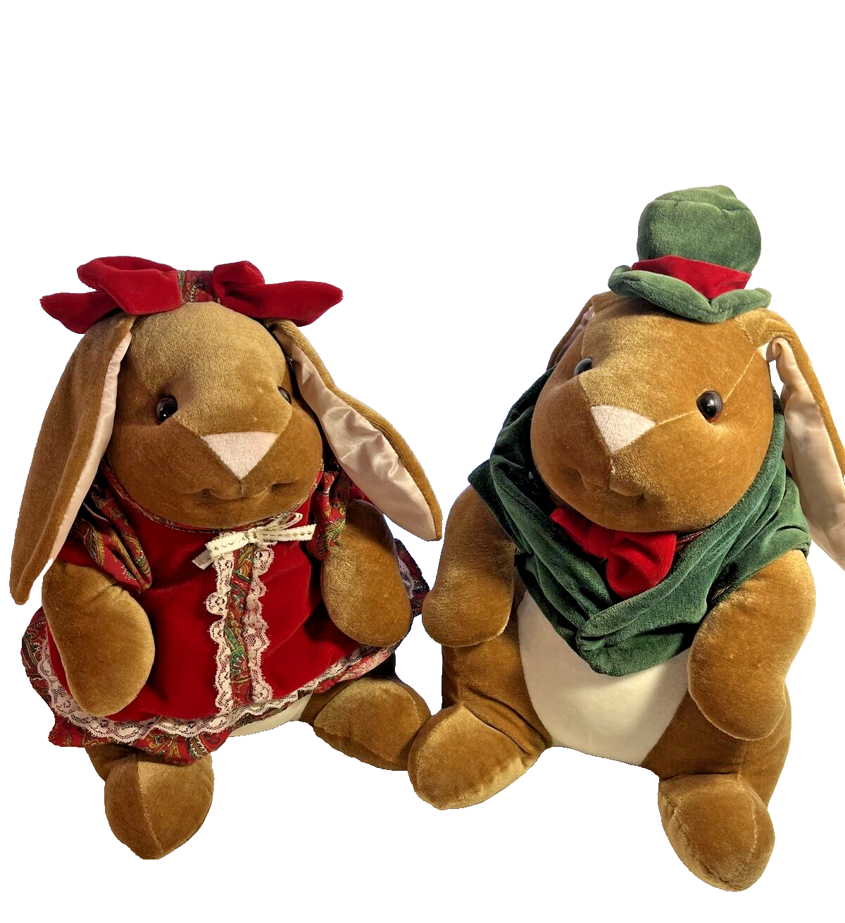 VTG Plush Pair Of 14" VINTAGE 1985 Christmas Velveteen Rabbit Toys R Us Stuffed - $37.39