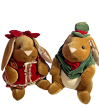 VTG Plush Pair Of 14&quot; VINTAGE 1985 Christmas Velveteen Rabbit Toys R Us Stuffed - £29.63 GBP