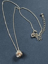 Silvertone Chain Unique Clear Rhinestone Square Ball Pendant Necklace – chain is - $13.09