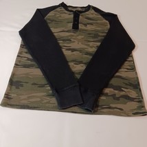 Black Jack Men's T-Shirt Black & Green Camo Henley Raglan Long Sleeve Tee Sz XL image 8