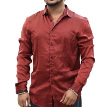 Asos Mens Button-Up Shirt Red Burgundy Satin Long Sleeve Spread Collar M New - £15.24 GBP