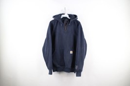 Vintage Carhartt Mens Small Faded Spell Out Heavyweight Half Zip Hoodie Blue - £46.35 GBP