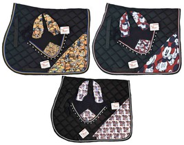 MICKY MOUSE MINIONS TROPICAL PRINT ENGLISH SADDLE PAD SET FLY VEIL HORSE... - £36.03 GBP