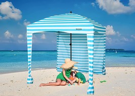 WGOS Beach Tent Beach Canopy Beach Cabana with One Side Detachable, Blue Stripe - £92.53 GBP