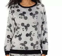 Disney Cozy Gray Mickey Mouse Fluffy Fleece Pajama/Lounge Top - £15.41 GBP