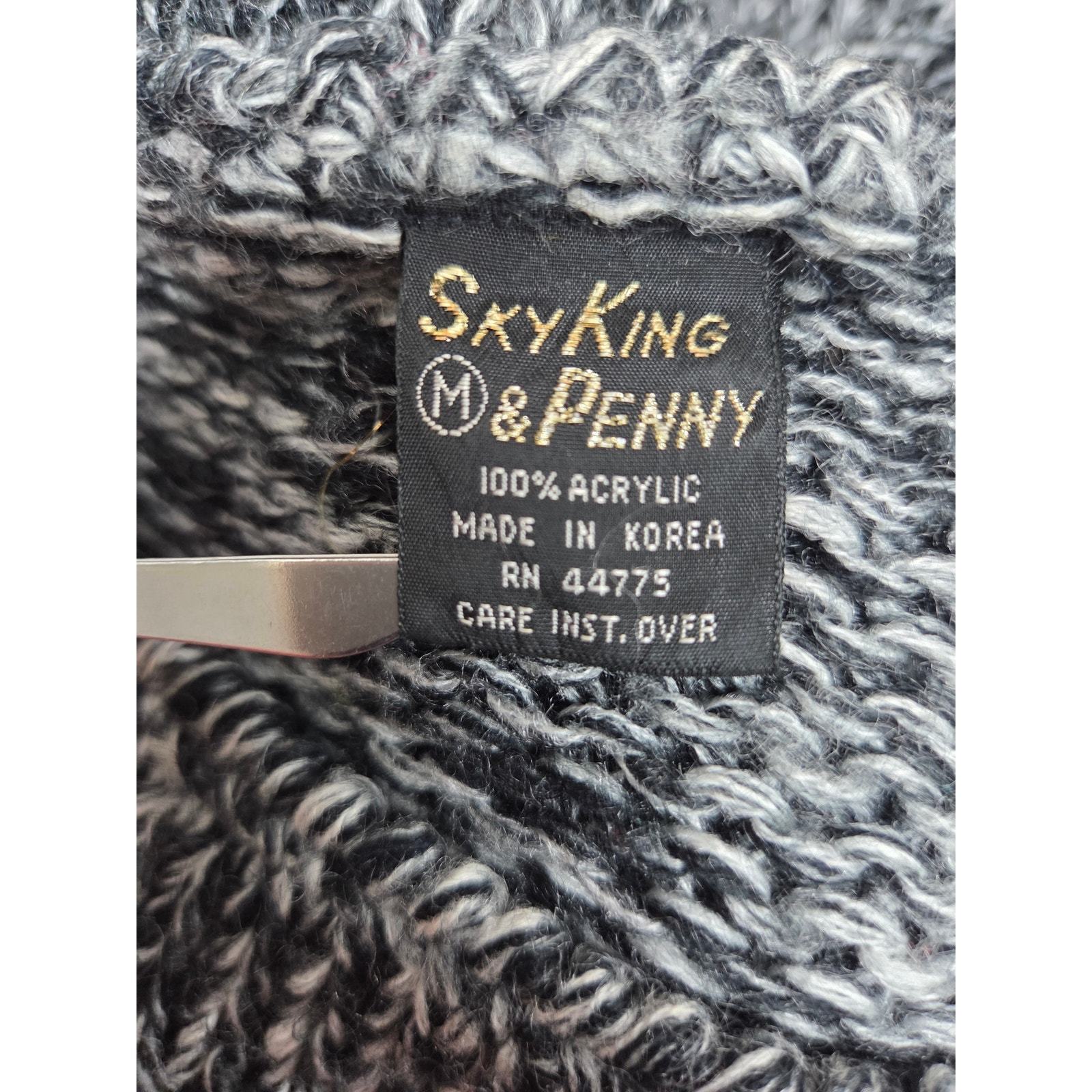 VTG 80s Sky King & Penny Tweed Knit Pom Pom Stripe Sweater M Bold Retro Korea Item image 6