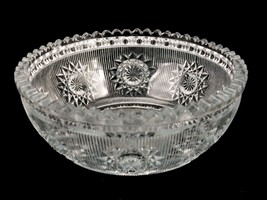 Heavy Cut Glass Soup Bowl, Hobstars, Vertical Grooves, Sawtooth Rim, Vin... - $14.65