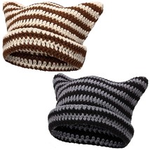 Y2K Beanie Knit Cat Ear Beanies Crochet Hats For Women, 2-Piece Set - £38.55 GBP