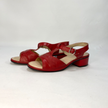 Vtg 70s Charm Step Red Sandals Chunky Heels Open Toe Cushioned Walking Shoe Sz 5 - £13.96 GBP