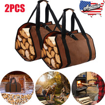 Firewood Log Carrier Bag Heavy Duty Waxed Canvas Log Tote Holder For Fir... - $41.79
