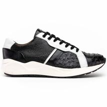 Lyon II Genuine Ostrich and Calfskin Fashion Sneaker Black / White image 2