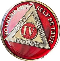 4 Year AA Medallion Metallic Mandarin Red Tri-Plate Sobriety Chip IV - £11.75 GBP