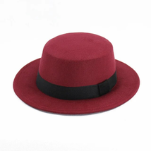 Fedora Gambler Hat Wool Boater Flat Top Felt Wide Brim Woolen Winter Cap Round - £7.81 GBP+