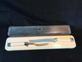 Old Vtg Carvel Hall Fine Cutlery Briddell Carving Set Original Case Knife Fork - £32.13 GBP