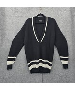 Zara Oversized Sweater Mens Medium Black White V-Neck Chunky Knit Varsit... - $30.84