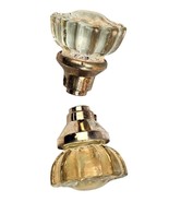 Vintage Set of 2 Glass &amp; Brass Door Knob With Fluted Design - £33.32 GBP