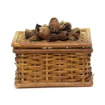 Vintage Woven Wicker Rattan Basket Box With Nuts Tree Decor Folk Art 6.5 x 4&quot; - £4.11 GBP