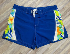 Raya Sun Shorts Women&#39;s XL Blue Board Swim Athletic Beach 90s Style Floral - £11.39 GBP