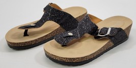 MT) Forever Women&#39;s Sparkle Glitter Black Slip-On Split Toe Wedge Sandal... - £9.28 GBP